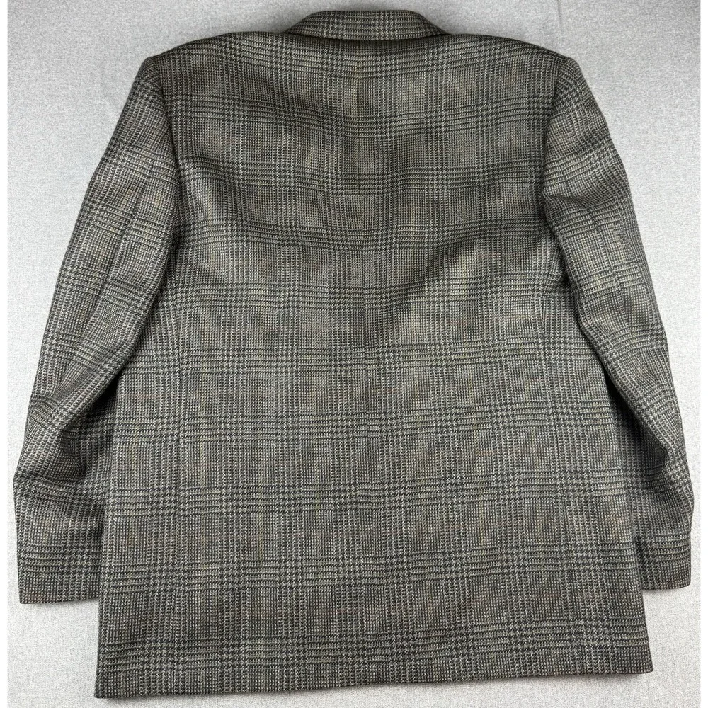 Oscar de la Renta Mens 44R 100% Wool Glen Plaid Sport Coat Blazer Gray Brown